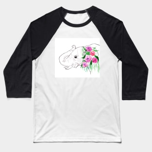 Elephant with Flowers Baseball T-Shirt